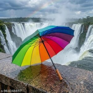 Multicolor Rainbow Umbrella Automatic Open Heavy Duty Windproof Waterproof Large Size Strong Straight