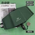 UV Protection All-Weather 3-Fold Automatic Umbrella, Windproof Durable Lightweight Compact Folding Umbrella for Sun and Rain Everyday Carry – 1Pcs-Green