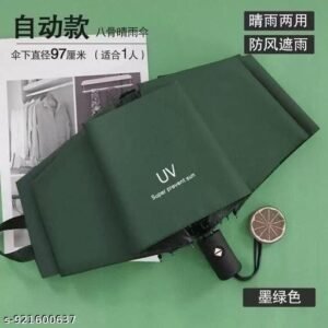 UV Protection All-Weather 3-Fold Automatic Umbrella, Windproof Durable Lightweight Compact Folding Umbrella for Sun and Rain Everyday Carry – 1Pcs-Green