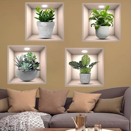 3D Vase Wall Stickers | Flower Pot Wall Stickers | 3D Golden Cube Stickers | 3D Briks Sqare Wallpaper Self Adhesive Stickers | 3D Foam DIY Sticker (Pack of - 4pcs) - Image 4
