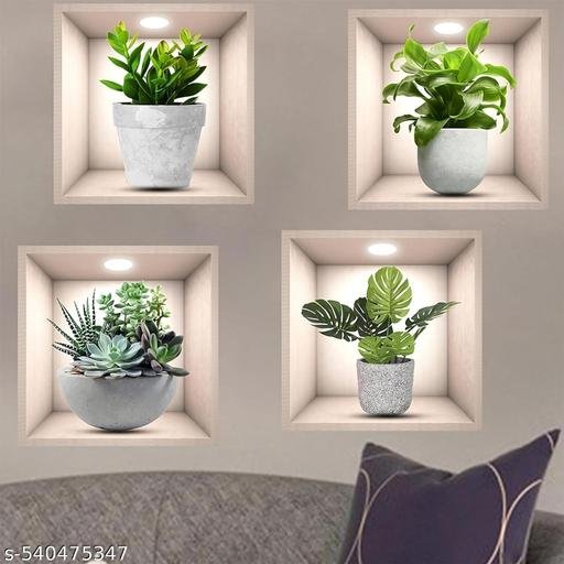3D Vase Wall Stickers | Flower Pot Wall Stickers | 3D Golden Cube Stickers | 3D Briks Sqare Wallpaper Self Adhesive Stickers | 3D Foam DIY Sticker (Pack of - 4pcs) - Image 3