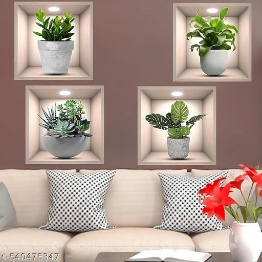 3D Vase Wall Stickers | Flower Pot Wall Stickers | 3D Golden Cube Stickers | 3D Briks Sqare Wallpaper Self Adhesive Stickers | 3D Foam DIY Sticker (Pack of - 4pcs) - Image 5