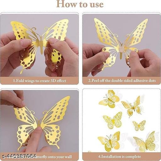 12pcs 3D Home Decor Butterfly with Sticking Pad (Shimmer Golden, Set of 12) - Image 5