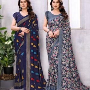 Combo Saree, Daily Wear Georgette Sarees with Blouse Piece (Pack of 2)