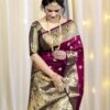 মহিলাদের কানজিভারাম নরম বানারসি সিল্ক শাড়ি ব্লাউজ পিস সহ ওয়াইন