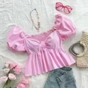 Latest Cotton Bow Striped Pink Top